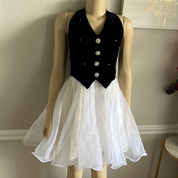 Faviana Dresses & Skirts - Vintage Faviana Black Tulle Rhinestone Embellished Velvet Flare 80s 90s Dress M